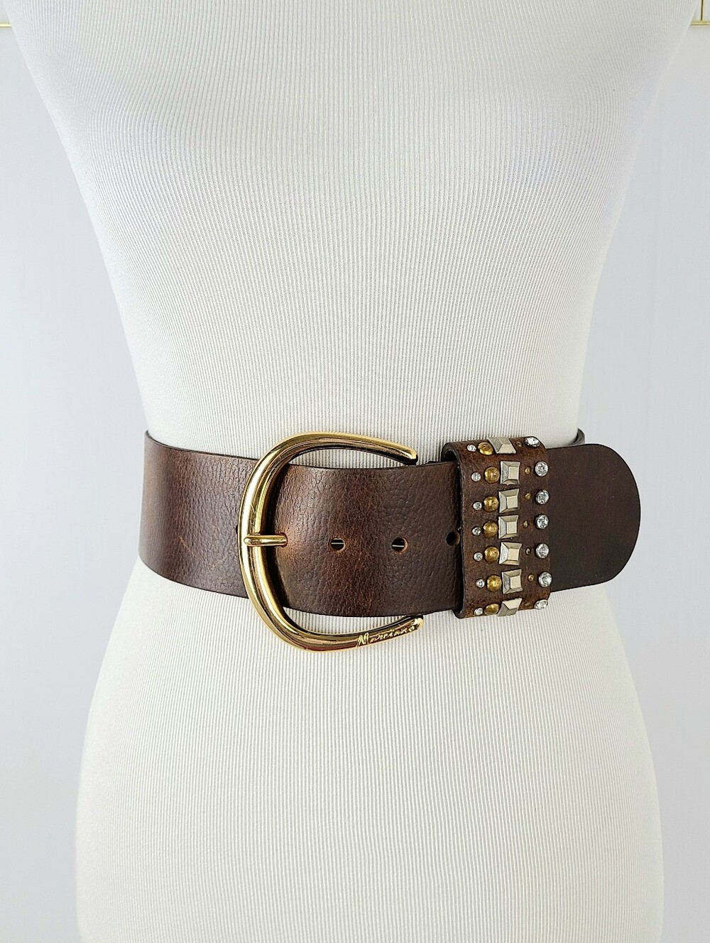 Guess by Marciano Brown Wide Oversized Studded Vintage Belt
